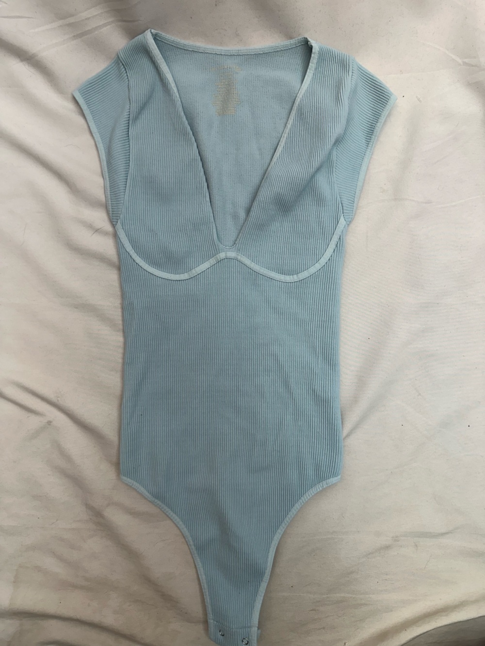 Free People Light blue Ribbed Plunge Bodysuit XS/S